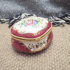 Limoges France Hand Painted Porcelain Trinket Box Floral Hinged Jewelry Box